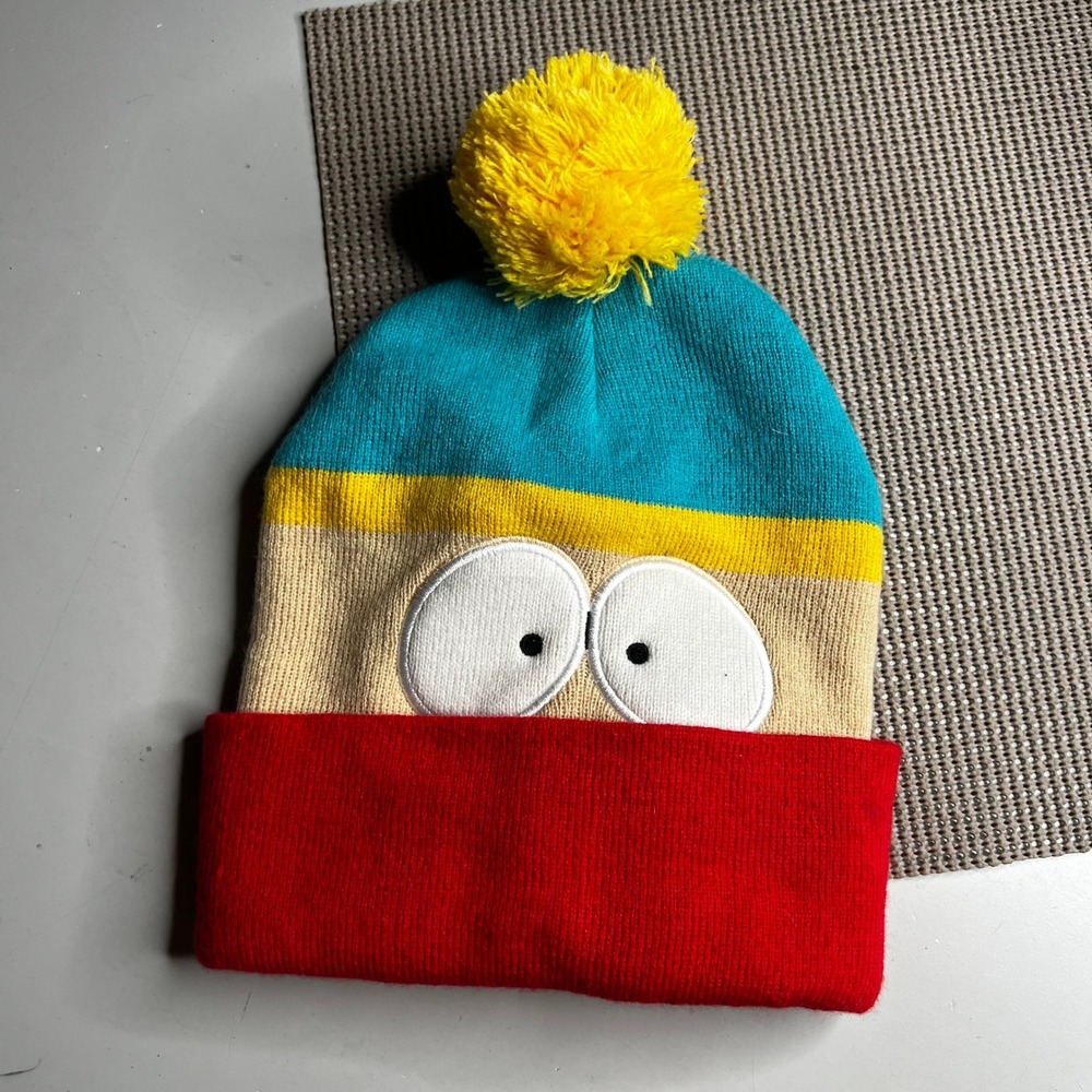 South Park Eric Cartman Beanie Knit Hat Pom Pom Red Tan Turquoise OSFM RN115665